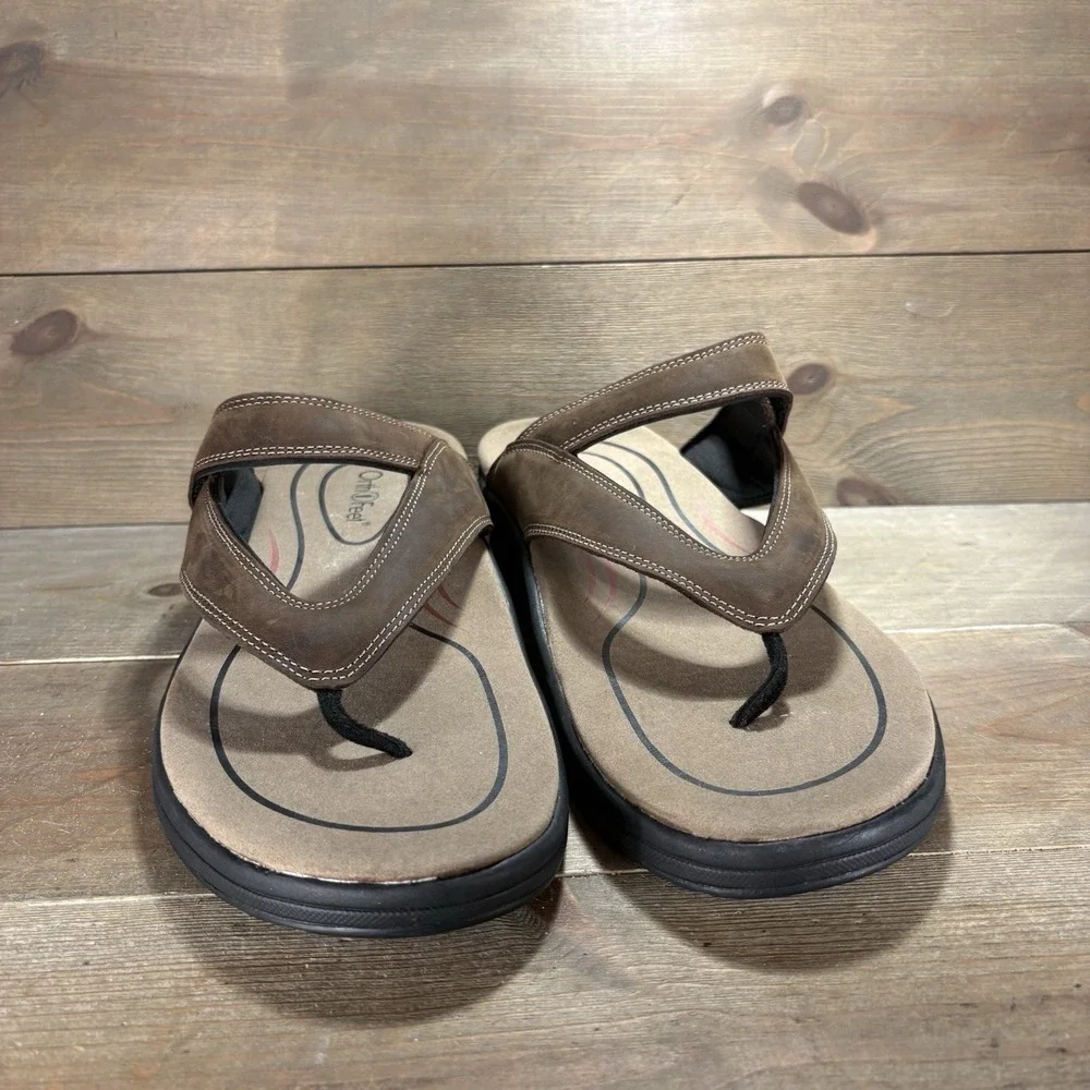 orthofeet el dorado mens size 13 shoes brown leather thong comfort sandals